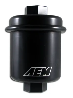 High Volume Fuel Filter, Black Anodized, Fits Acura & Honda, Inlet: 14mm X 1.5, Outlet: 12mm X 1.25