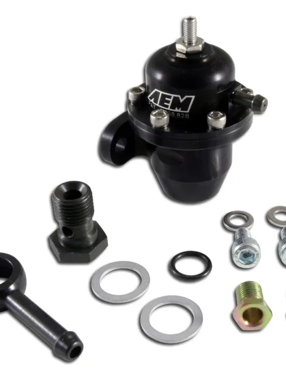 Adjustable Fuel Pressure Regulator, Black Anodized, Acura & Honda Inline Flange with 90 Degree Retur